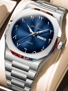 POEDAGAR 1 chiếc đồng hồ nam thời trang thường ngày bằng thép không gỉ, máy quartz, hiển thị lịch tuần, chống nước 30M, đồng hồ công sở phù hợp cho công việc, quà sinh nhật cho nam giới. - Màu xanh lam - Xem 11