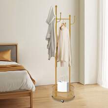 Metall Garderobenständer, Freistehend Kleiderständer, Jackenständer mit 6 Haken, 45 x 170 cm, für Schlafzimmer, Büro - Gold - Übersicht 3