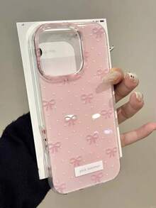 Ốp lưng điện thoại chấm bi nơ hồng dễ thương đơn giản, tương thích với iPhone 17 Pro Max 17 Pro 17 Air 17 16 15 14 13 12 11 Pro Max Plus, ốp bảo vệ mềm mại, quà tặng cho bé gái - nơ - Xem 2