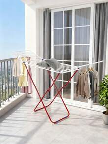 1pc (Stretched Size 180*50*105cm) X-Shaped Foldable Clothes Drying Rack, Easy To Assemble, Multi-Functional Laundry Rack, Suitable For Indoor And Outdoor Use, Space-Saving - Red and White - View 1