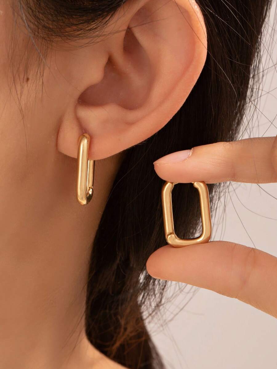 1 Pair Luxury Minimalist Round Circle Hoop Earrings, High-End Design, Gold Color - Gold - View 1