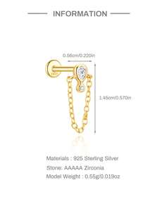 1Pc 925 Sterling Silver Helix Earrings For Women Flat Back Earrings Hidden Helix Earring Dangle Drop Tassel Chain Earring Cartilage Studs Jewelry Gift - Gold - View 15