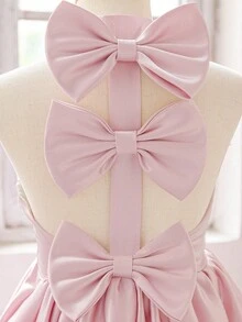 Sleeveless Halter Backless Bow Satin Puffy Elegant Birthday Party Princess Dress For Girls, Suitable For Important Occasions, Festivals, Runway, Does Not Include Headband - Dusty Pink - View 10