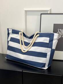 Large Waterproof Beach Tote Bag, Zipper Closure Beach Bag, Waterproof Pool Bag, Big Handbag For Women - Navy Blue - View 3