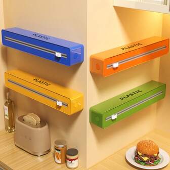 1个厨房保鲜膜分配器、厨房收纳架、保鲜膜切割器、保鲜膜切割器、保鲜膜切割盒、冰箱磁性保鲜膜切割盒、冰箱保鲜膜切割器、磁性厨房保鲜膜切割器、厨房抽屉烘焙纸和锡箔纸分配器、厨房配件