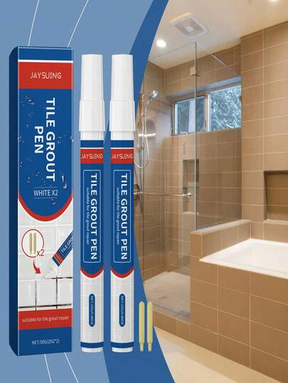 JAYSUING 1 pieza/2 piezas/3 piezas Bolígrafo para lechada de azulejos - Bolígrafo marcador de lechada de azulejos cerámicos blancos: Pintura y sellador impermeable para lechada de azulejos, para limpiar pisos y blanquear, sin necesidad de blanqueador - Con 2 puntas de repuesto - Blanco - Apto para azulejos, tableros de madera, fregaderos, baños