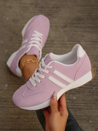 Nuevos zapatos deportivos casuales para mujer con puntera redonda, cordones y bloques de color, multifuncionales, versátiles, para ciudad y exterior