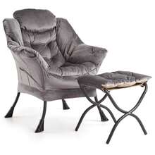 Sillón con otomana, sillón grande con otomana, sillones de lectura con bolsillo lateral para sala de estar, dormitorio y oficina, gris - Gris - Ver 7