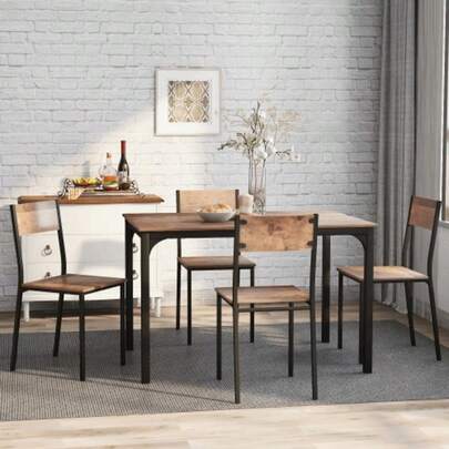 Sitzgruppe, Esszimmergruppe Esstisch Mit 4 Stühlen, Für Balkon & Esszimmer & Wohnzimmer, Vintagebraun