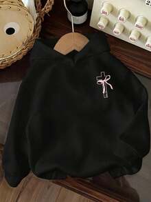 Funny Print Thermal Lined Pullover Sweatshirt Sweatshirt For Young Girls, Warm & Comfortable For Autumn/Winter - Black - View 3