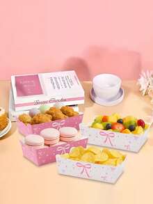 6/12个装，粉色蝴蝶结纸托盘，粉白蝴蝶结主题派对爆米花托盘，生日派对装饰，婴儿派对用品，婚礼新娘派对装饰，周年纪念派对餐桌装饰，活动派对装饰托盘，非食品接触，活动