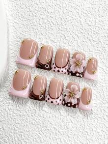 10pcs Y2K 3D Exquisite Vivid Flower Nail Kit, 3D Handmade Flowers Accent, Transparent Water Droplets Design,Polka Dot Pattern False Nails,Glamorous Floral Elements French Manicure, Elegant Yet Youthful, Available In 3 Sizes, Including Nail Art Tools(1 Sheets Jelly Stickers+1PC Nail File),Suitable For Daily, Casual, Wedding,Holiday Wear, Best Gift For Women And Girls - 彩色 - 查看 2