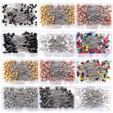 100 piezas/Caja Alfileres de posicionamiento de cabeza de perla de acero inoxidable hechos a mano, juego de alfileres de costura para ropa, bolsos, joyería, manualidades y accesorios DIY - Pines en caja - Ver 3