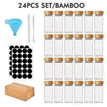 Square/Round Salt Cellar, Kitchen Spice Jars, Chili Jar Seasoning Bottle Condiment Jar Set, Glass Spice Jars, Random Green Or Blue Funnel (Square Or Round Bottle Random)