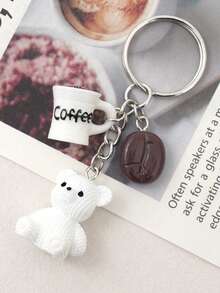 1pc Cute Brown Teddy Bear Charm Keychains - Resin Bear, Coffee Beans, Cup Key Chain With Ferroalloy Ring - Birthday, Coffee Lover Gift, Party Favors, Purse & Notebook Decoration - Women's Fashion Accessory Charm, Playful Design, Durable Metal Ring Bag Charms Car Teacher Friend Sister Gift Ideas - Coffee Brown - View 5