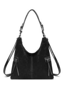 2025新款复古通勤大容量女士手提包 时尚单肩斜挎包 街头皮革 - 黑色 - 查看 4