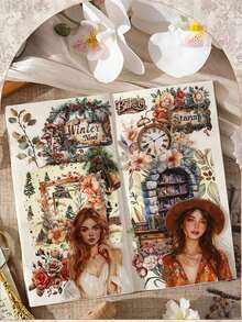 Pacote com 20 adesivos recortados com fragrância de glacê de mel, tema vintage, 8 estilos diferentes, PET + papel washi (2 materiais), livro de adesivos grande para scrapbooking, adesivos para planners DIY, material escolar, adesivos divertidos para laptop, Kindle e celular. - Multicolorido - Ver 7