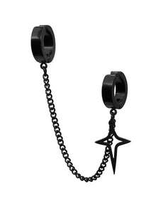 1件嘻哈风格链条吊坠夹式耳环，无需耳洞即可佩戴，个性时尚女士礼物 - 彩色 - 查看 4