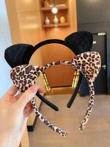 1pc Cute Leopard Print Cat Ear Headband Costume Accessory, Suitable For Halloween Party [Leopard Print Pattern Placement Random] - Multicolor - View 2