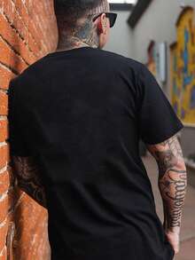 男士休闲汉字印花短袖T恤，夏季 - 黑色 - 查看 2