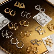 6 أزواج/الكمية أقراط أنيقة للنساء ذات تصميم هندسي وقلب، من الفولاذ المقاوم للصدأ، إكسسوارات مجوهرات يومية وحفلات، هدايا للأصدقاء