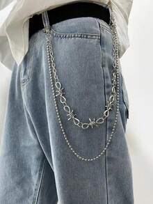 1 pieza Cadena de metal con espinas de estilo punk, cadena de jeans de moda multicapa adecuada para uso diario - Plateado - Ver 7
