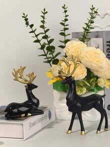 زوج من التماثيل الزخرفية الذهبية، غزال وفيل صغير، ديكور غرفة المعيشة وغرفة النوم وخزانة البار والفندق وطاولة الطعام، مناسبة كهدايا لرأس السنة والعيد الحب