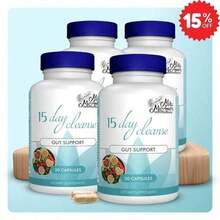 Limpieza de 15 días - Apoyo intestinal y del colon | Sin cafeína | Fórmula avanzada con , Cascara Sagrada y Cáscara de Psyllium | No-GMO | 30 cápsulas - 4 botellas - Ver 7