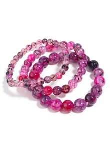 1 pieza Pulsera de ágata de veta de dragón rojo rosa para mujeres y hombres, joyería curativa redonda para yoga y meditación Plusera unisex de 6 8 10 mm, estabilidad, coraje, vitalidad - Rosa Fucsia - Ver 5