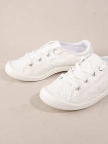 女時尚柔軟舒適戶外四季圓頭繫帶休閒運動鞋 - 白色 - 查看 3