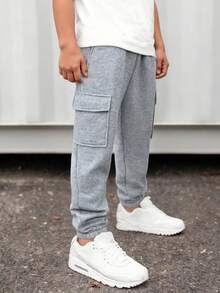 1 chiếc quần dài đến mắt cá chân thời trang cho bé trai, có dây rút, lót giữ nhiệt, thích hợp cho mùa thu/đông. - Xám - Xem 1