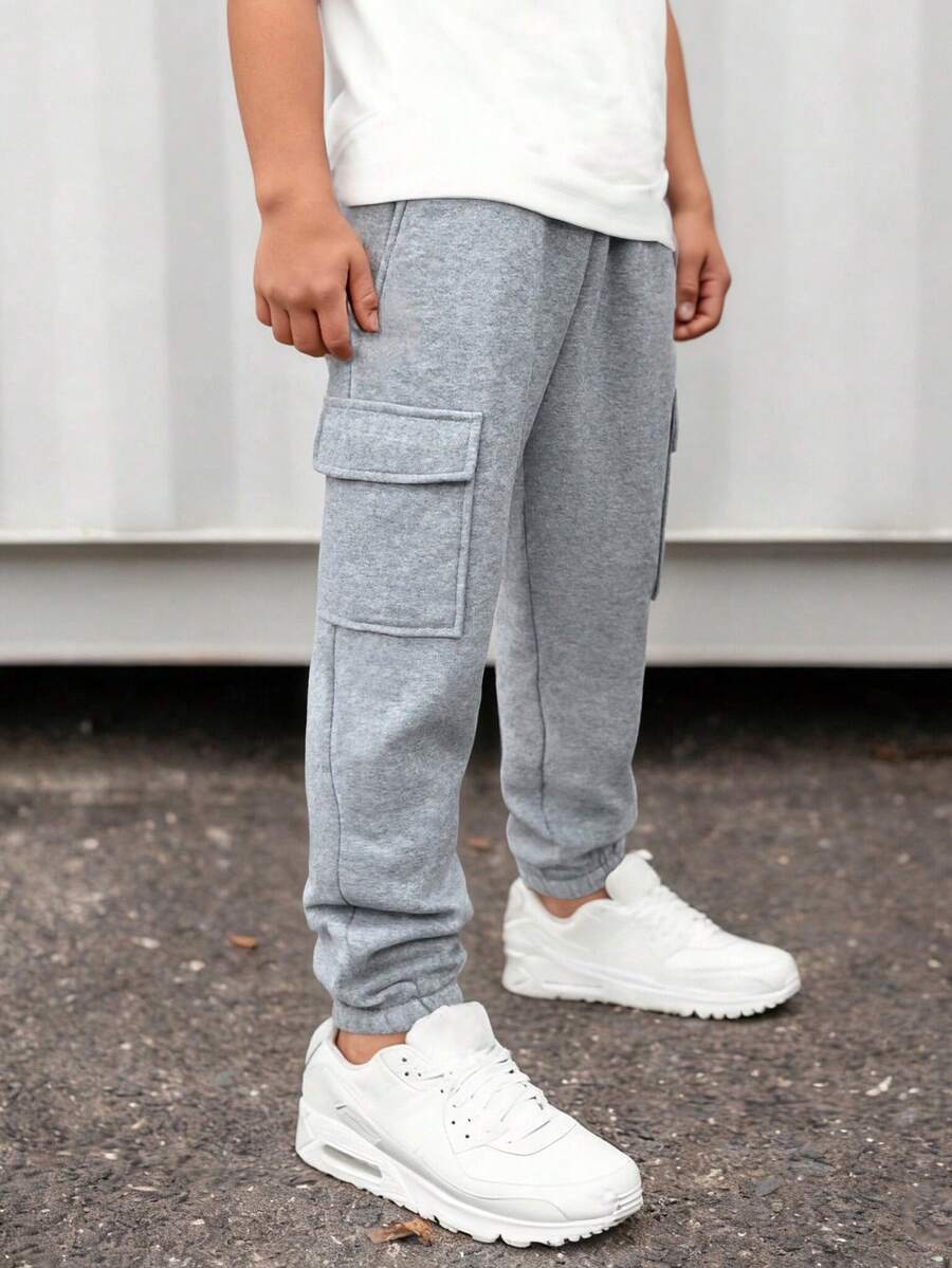 1 chiếc quần dài đến mắt cá chân thời trang cho bé trai, có dây rút, lót giữ nhiệt, thích hợp cho mùa thu/đông. - Xám - Xem 1