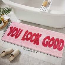 1pc Minimalist Solid Pink Faux Cashmere Letter Print Floor Mat, Soft Non-Slip Water-Absorbing Machine Washable Kitchen Mat, Fresh Anti-Fatigue Dirt-Resistant Doormat, Rectangular Low Pile Rug For Living Room, Bedroom, Kitchen, Laundry Room, Home Decoration - Multicolor - View 4