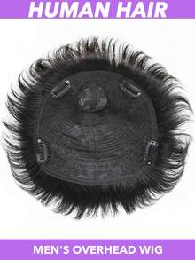 18x20/16x18厘米男士真人发假发，PU包边，自然黑色底，大面积平头，隐形增发片，外观自然，经久耐用，可水洗，透气轻盈，基础款，适合稀疏和秃顶人群，自然黑色 - Natural Black - 查看 3