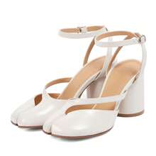 Women's Chunky Block High Heels Split Toe Pumps Ankle Strap Japanese Tabi Shoes Slingback Heels Tabi Shoes Comfort Dress Heeled Sandals Women's Prom Shoes, Party Shoes - 白色 - 查看 2