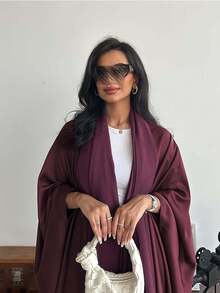 Middle Eastern Style Loose Solid Color Robe With Batwing Sleeves And Headscarf, Abaya Spring - Redwood - View 5