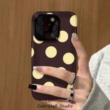A Phone Case With A Butter Yellow Polka Dot Design, Compatible With For Iphone Models 17, 17 Pro, 16 Pro Max, 16, 15, 13, 14, 12, 11, 8, 7, XS, And XR, Making It A Great Gift Option For Friends, Phone Case - style1(1pc) - 查看 4