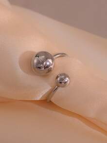 1 chiếc nhẫn hở hình quả bóng tròn sáng tạo bằng thép không gỉ độc đáo thời trang dành cho nữ - Bạc - Xem 2