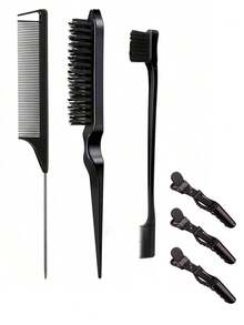 6/5/2/1pc / A Set Gender Neutral Hair Styling & Makeup Set Including Tail Comb, Dual Head Comb, Triple Row Teasing Brush, Brush Comb, And An Eyebrow Brush For Barber Shop And Daily Use - Multicolor - View 2