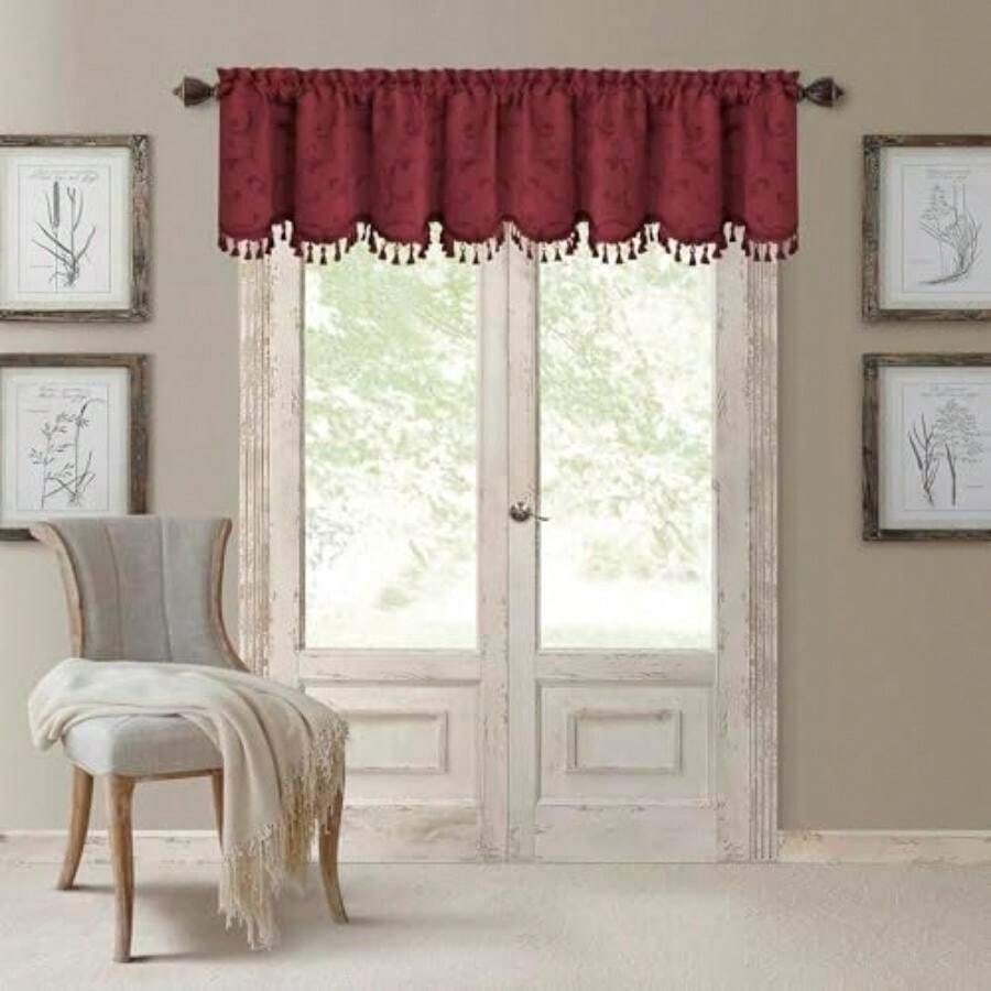 Cenefa para Ventana Home Fashions de Damasco con Bolsa para cortinero y borlas, 132 cm de Ancho x 48 cm de Largo, Color Azul (1 Cenefa), , 52" x 84" (1 Panel), 1, 1(48.3An x 132.1Al cm (1 Paneles) Rojo) - Multicolor - Ver 1