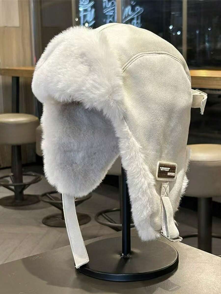 1pc Suede Fleece Ear Warmer Hat, Warm And Windproof For Women In Autumn/Winter, Suitable For Riding/Flying In Winter,Summer,Beach - White - View 1