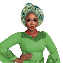 1pc Fashion African Autogele Headtie Nigeria Women Head Wraps Already Made Wedding Geles (Red)