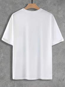 100% fibra de poliéster, 1 camiseta casual para hombre, Día de los Muertos, Pascua, Día de la Independencia, camiseta de cuello redondo de manga corta, longitud regular, adecuada para todas - Blanco - Ver 3