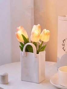 1pc White & Gold Handbag Shaped Resin Vase, This Handbag Vase Is Perfect For Displaying Fresh Flowers On Coffee Tables, Dressers, Living Rooms And Bedrooms, Adds A Charming Modern Vibe To Home Decor, Suitable As A Valentine's Day Gift - Multicolor - View 8