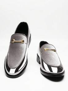 Men's Business Formal Leather Shoes, Breathable Casual Soft Bottom Dress Shoes, Black Loafers, Wedding Shoes, British Style - Silver - View 5