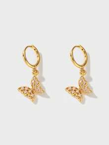 Conjunto de 6 brincos elegantes em cobre banhado a ouro 18K com pingentes de borboleta em zircônia artificial, perfeitos para uso diário e como presente para amigas em datas comemorativas e aniversários. - Ouro amarelo - Ver 8