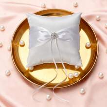Ring Bearer Pillow Satin Ring Pillow White Ring Cushion with Bow for Beach Wedding Ceremony Proposal Party - transparente - Ver 5