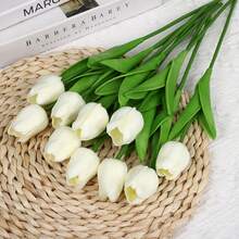 15pcs/20pcs High End PU Yellow Simulated Tulip Bouquet For Home Living Room Photography, Decoration, Biomimetic Artificial Flowers, Dry Flower Arrangement - White Yellow - View 5