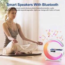 Multifunctional 3-In-1 Design Bluetooth Speaker-/Clock/G-Shaped Bedside Atmosphere Lamp (White), 12 Light Modes, USB Powered,Portable & Versatile Christmas Gift - White - View 5