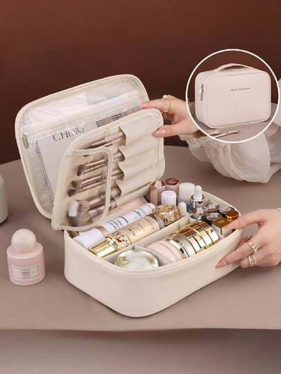 1pc Holiday Travel Makeup Bag, Multi-Functional Waterproof Cosmetic Bag, Large Capacity Makeup Organizer, Portable Toiletry Bag, Double Layer Wash Bag, Women's Handbag, Beauty Storage Organizer, Travel Essential, Travel Accessory, Cruise Essential, Airplane Essential, Bridesmaid Gift, Christmas Decor, Christmas Gift, Women Gift